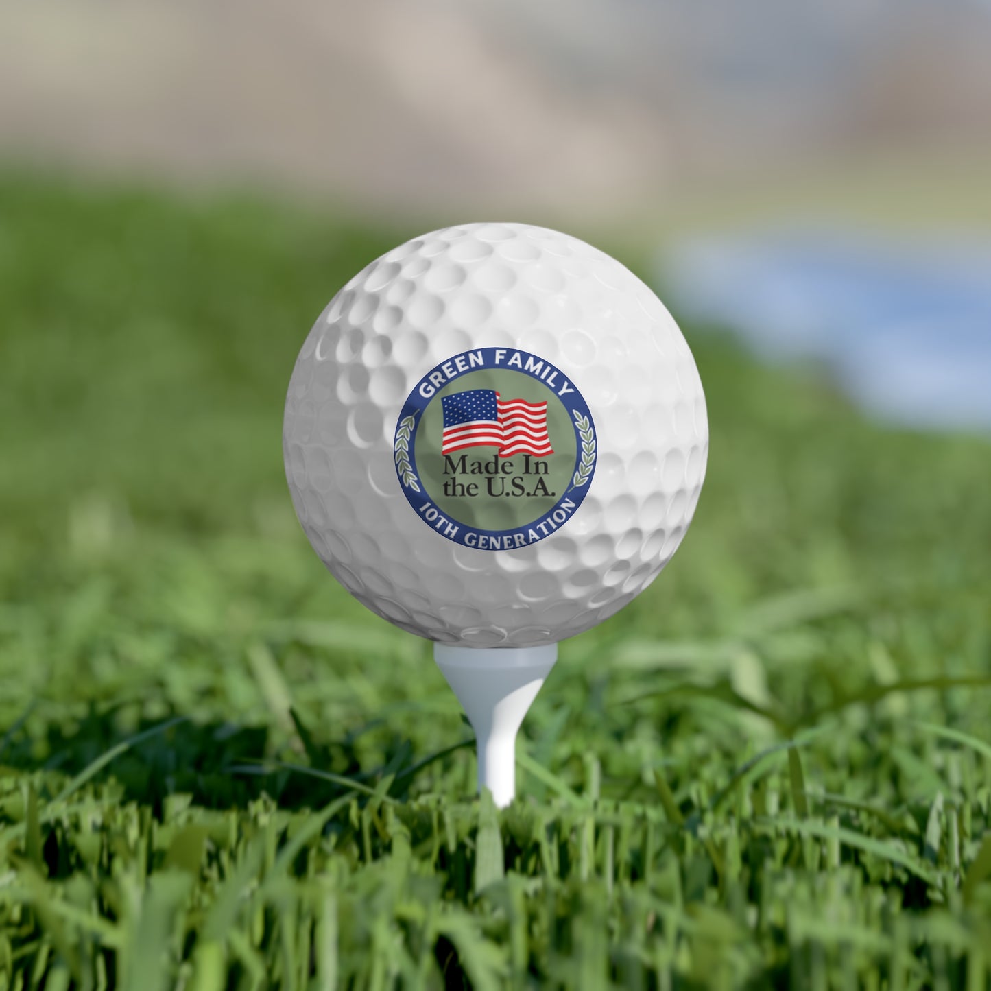 Green Family Personalized Golf Balls Set - 6 Customized Family Golf Balls with USA Flag
