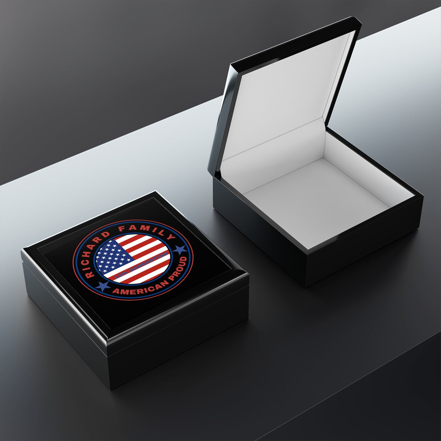 Personalized American Proud Jewelry Box - Family Heritage Gift