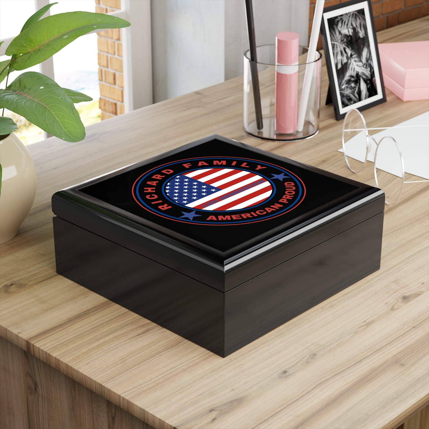 Personalized American Proud Jewelry Box - Family Heritage Gift