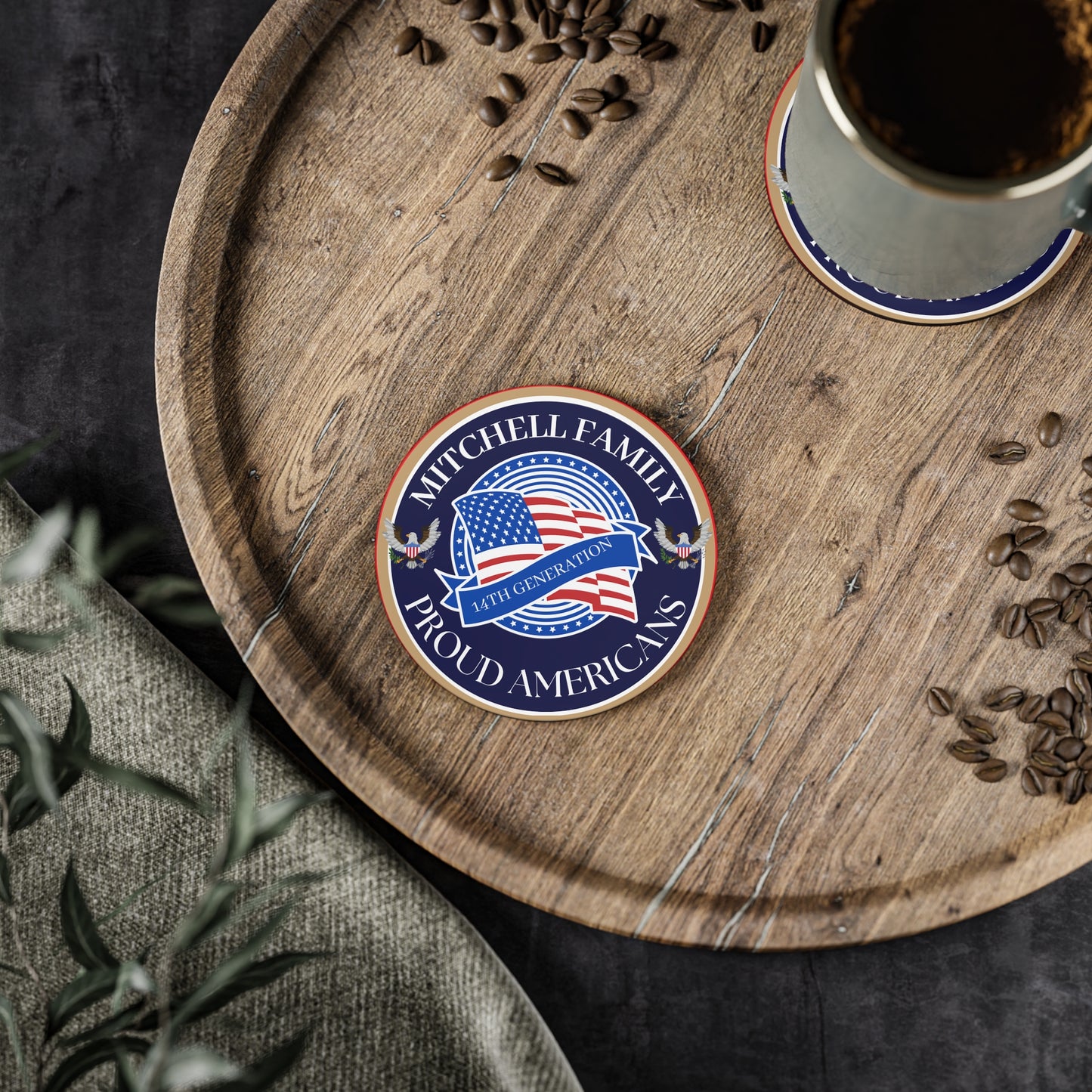 MITCHELL Personalized Proud Americans Coasters - Family Heritage Drinkware
