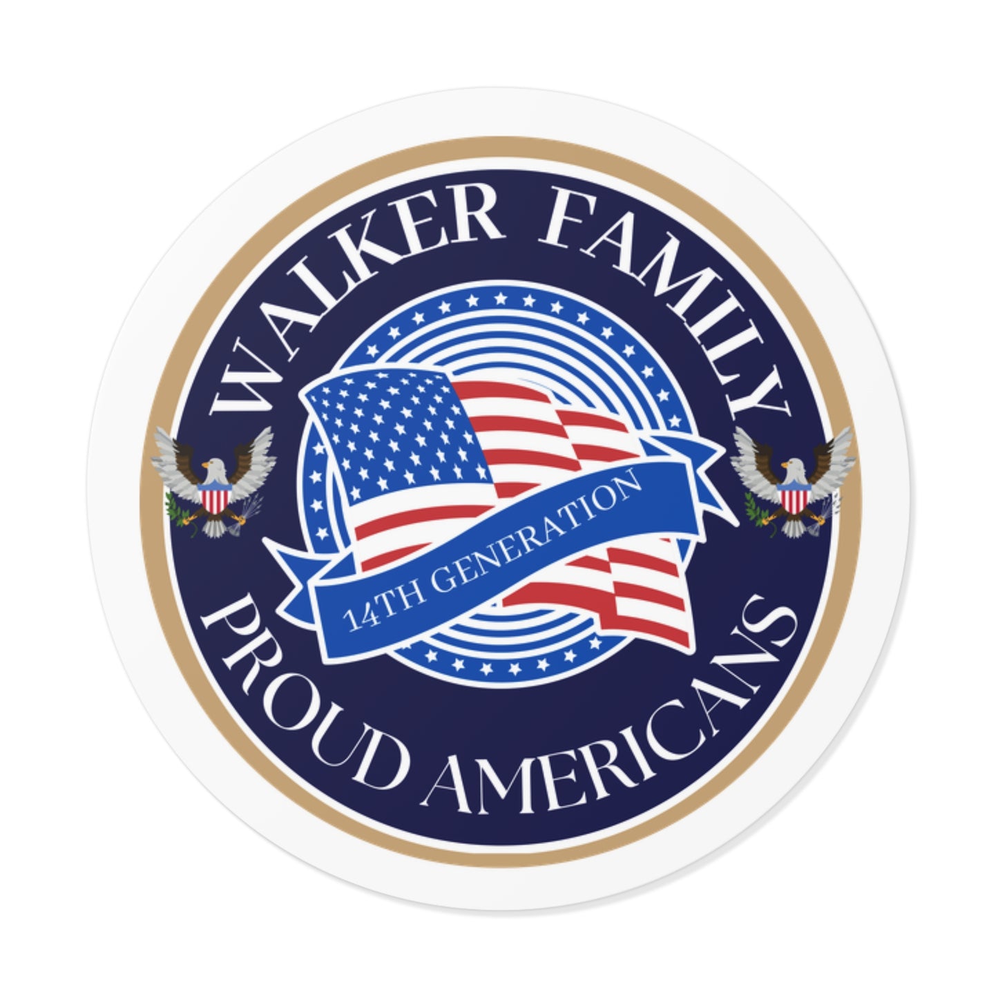 WALKER Proud Americans Family Round Vinyl Stickers - 14th Generation Patriotic Decal
