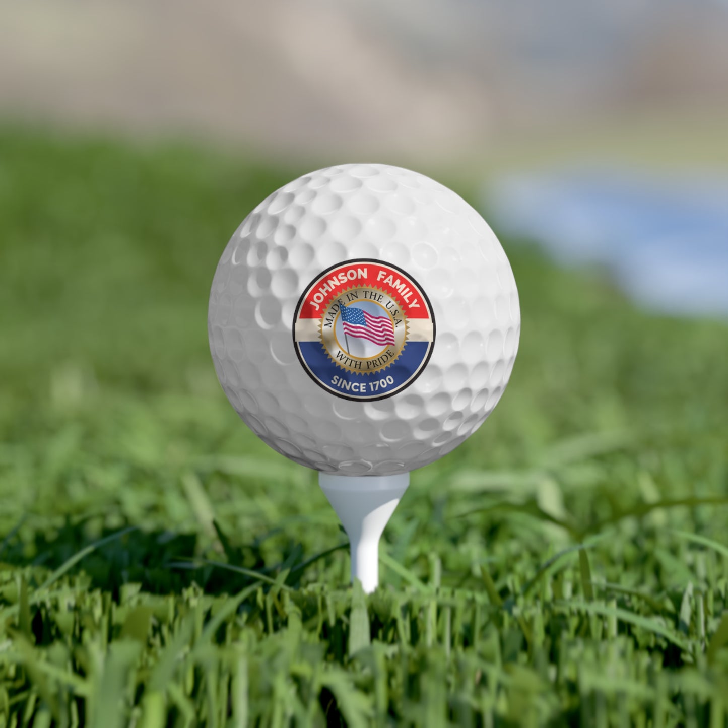 JOHNSON FAMILY Personalized Golf Balls Set - 6 Customized Family Golf Balls with USA Flag