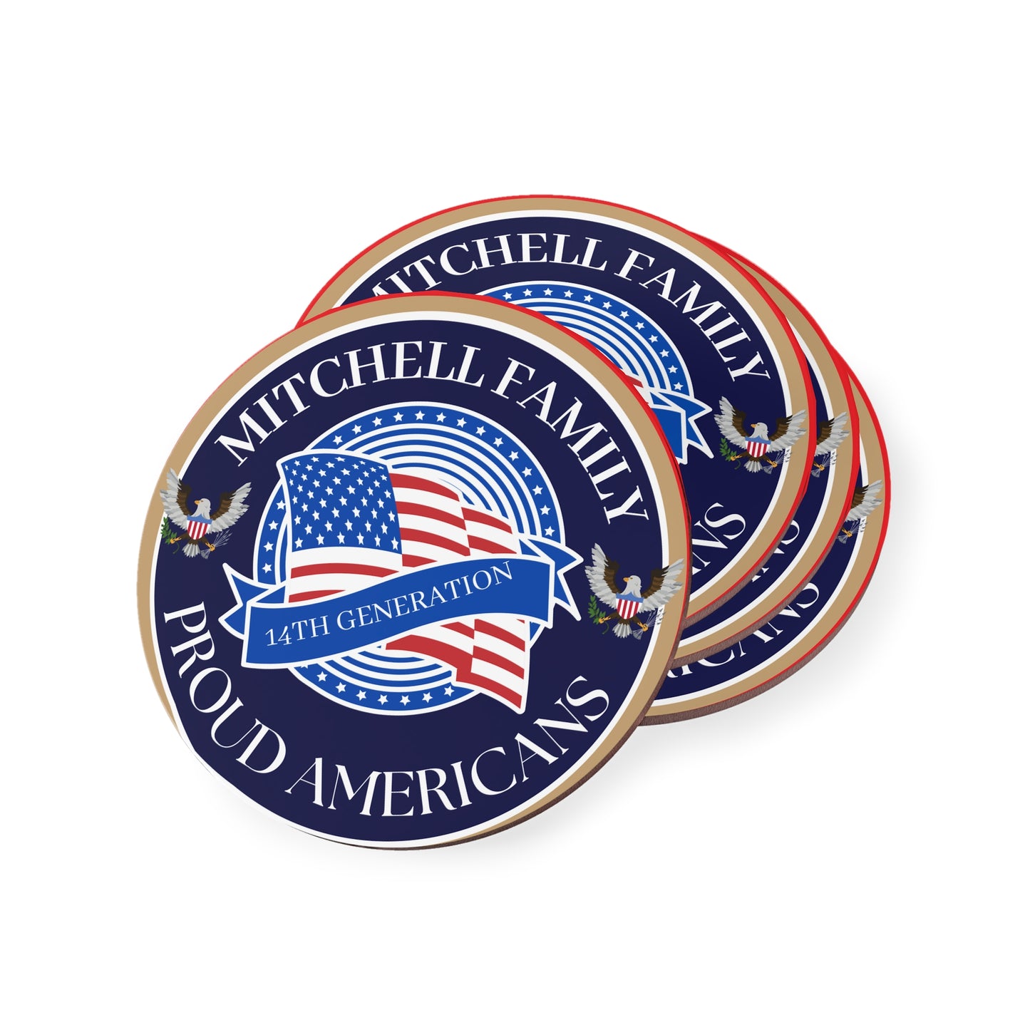 MITCHELL Personalized Proud Americans Coasters - Family Heritage Drinkware
