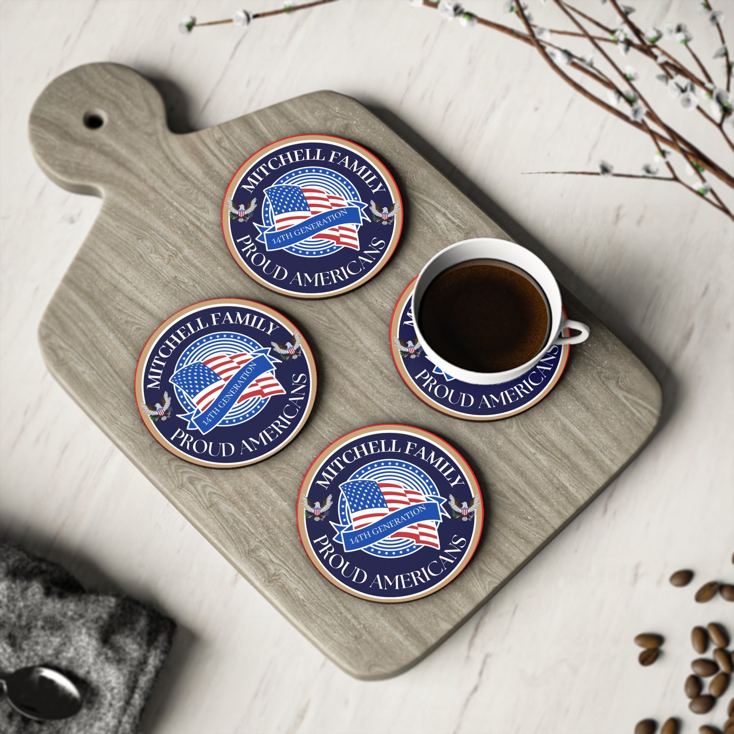 MITCHELL Personalized Proud Americans Coasters - Family Heritage Drinkware