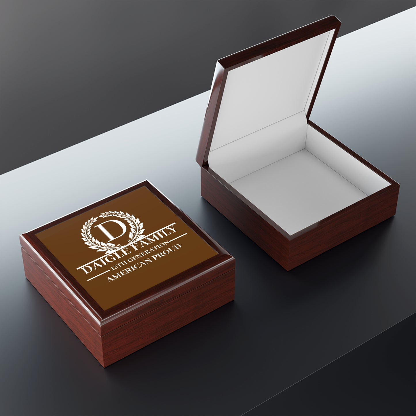 DAIGLE Personalized Family Heritage Jewelry Box - American Proud Design