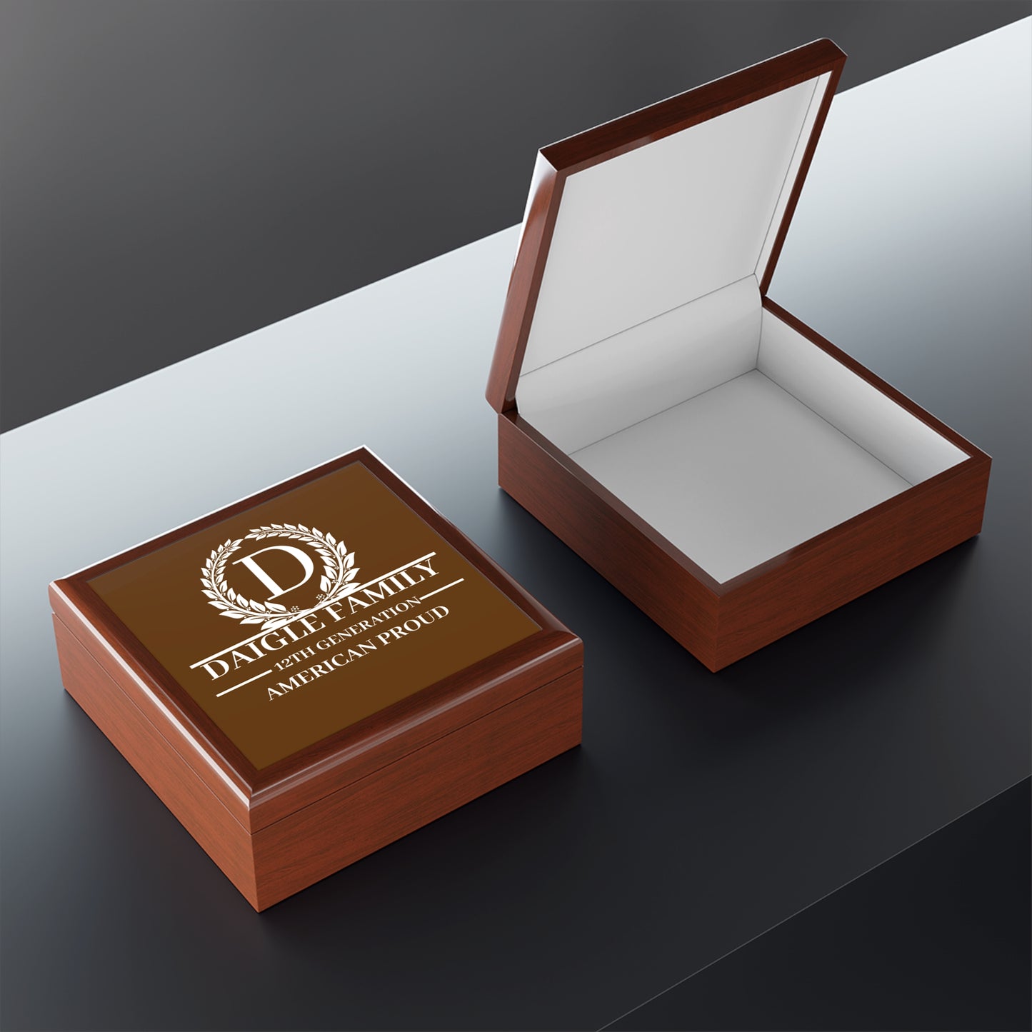 DAIGLE Personalized Family Heritage Jewelry Box - American Proud Design