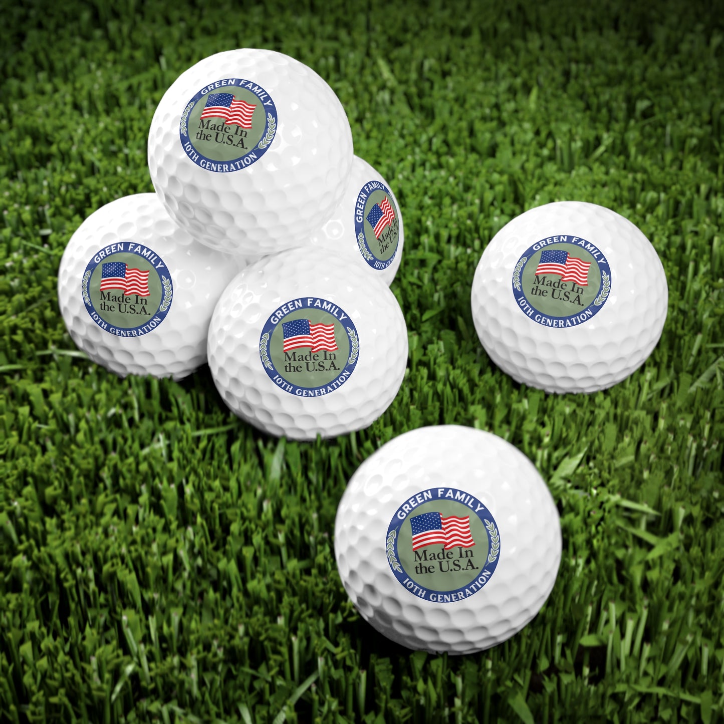 Green Family Personalized Golf Balls Set - 6 Customized Family Golf Balls with USA Flag