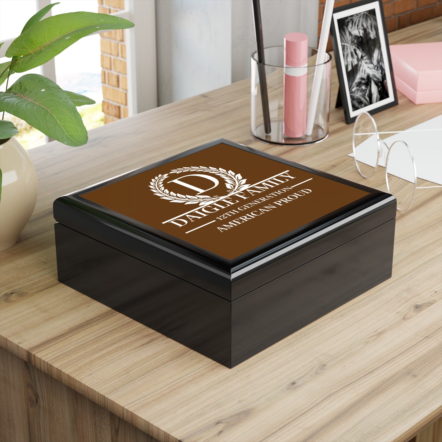 DAIGLE Personalized Family Heritage Jewelry Box - American Proud Design