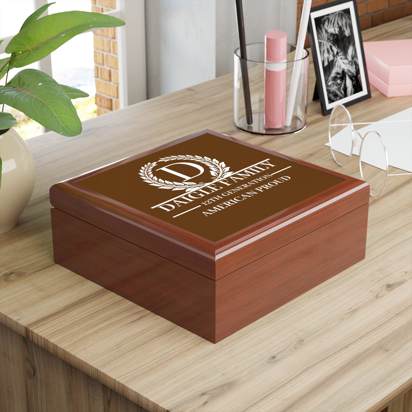 DAIGLE Personalized Family Heritage Jewelry Box - American Proud Design