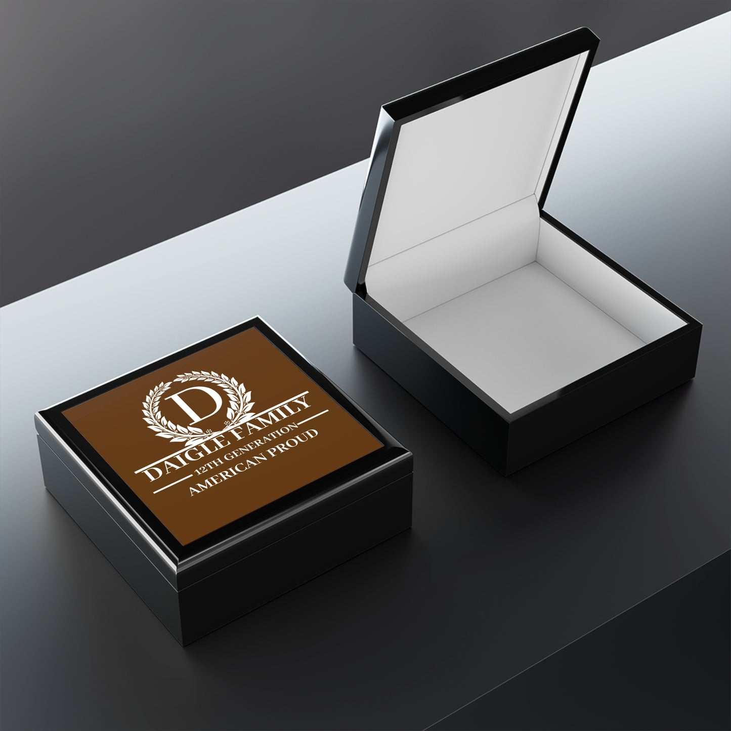 DAIGLE Personalized Family Heritage Jewelry Box - American Proud Design