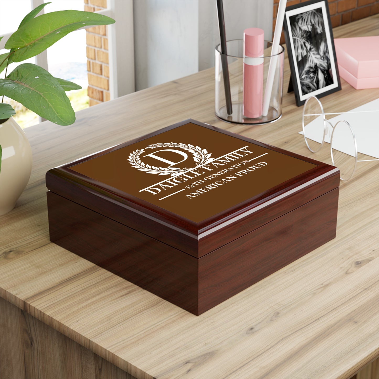 DAIGLE Personalized Family Heritage Jewelry Box - American Proud Design